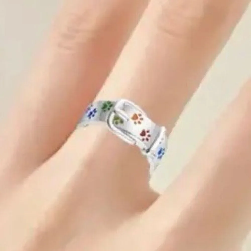 NWT Pet Collar Ring Sz 10/ Rainbow Dog Cat Paw Print engraved Always in my Heart